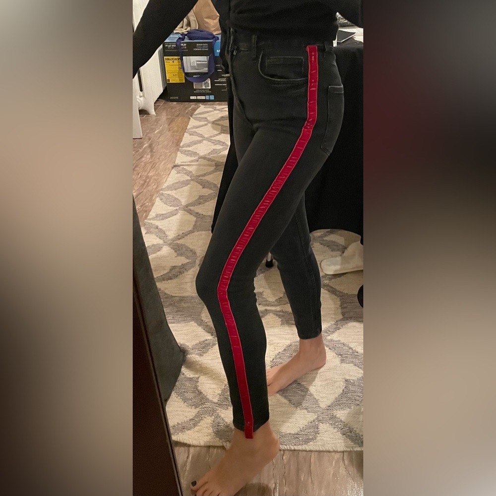 Zara black jeans with red velvet stripe. Usa 4. Fits like size 24.